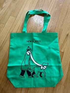 The New Yorker Green Dog Walking Canvas Tote Bag